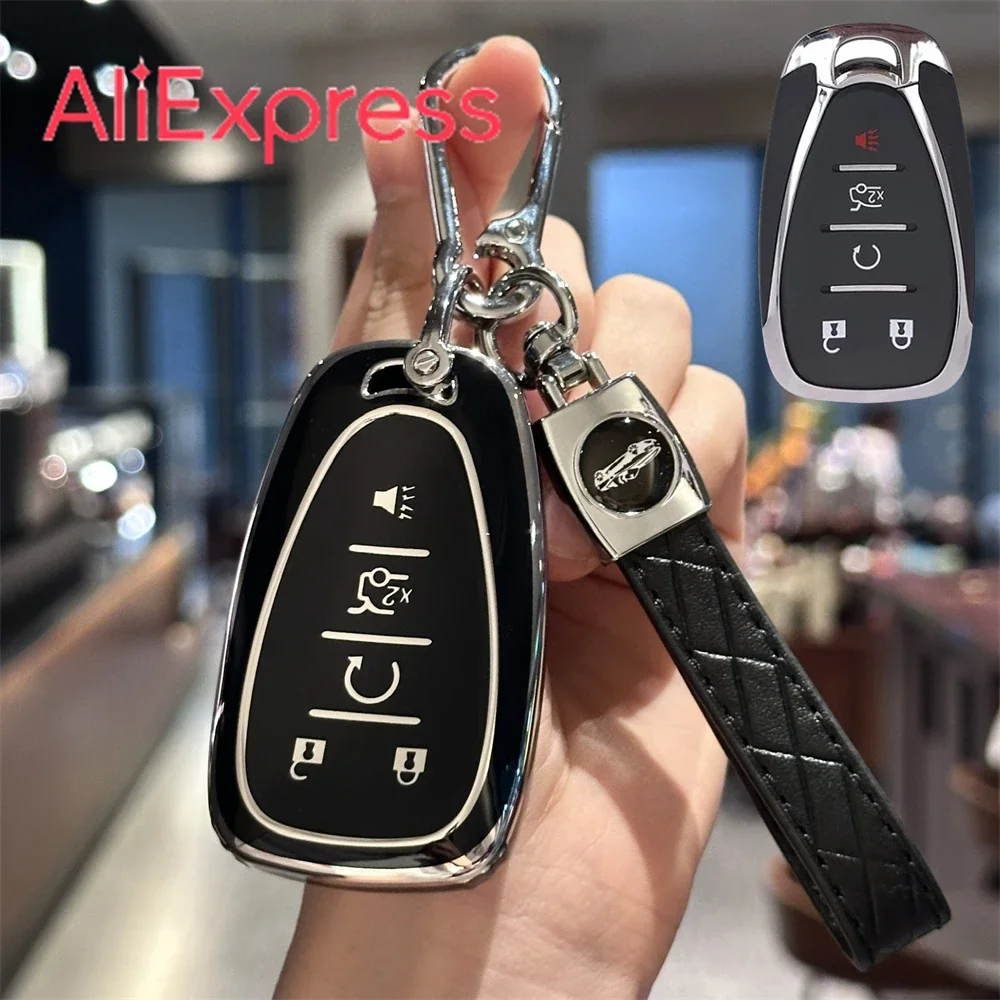 

Key Fob Cover With Car Key Chain For Chevrolet Chevy Malibu Camaro Blazer Cruze Sonic Volt Equinox Spark