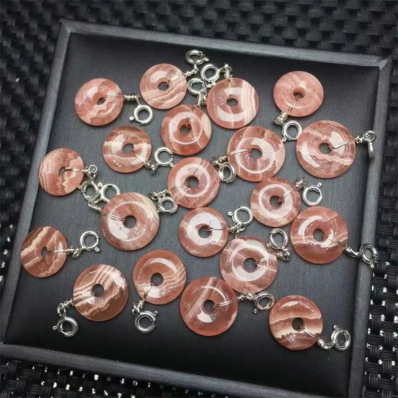S925 Natural Red Lace Agate Safety Buckle Pendant Mineral Healing Quartz Reiki Lucky Cute Festival Gift 1PCS