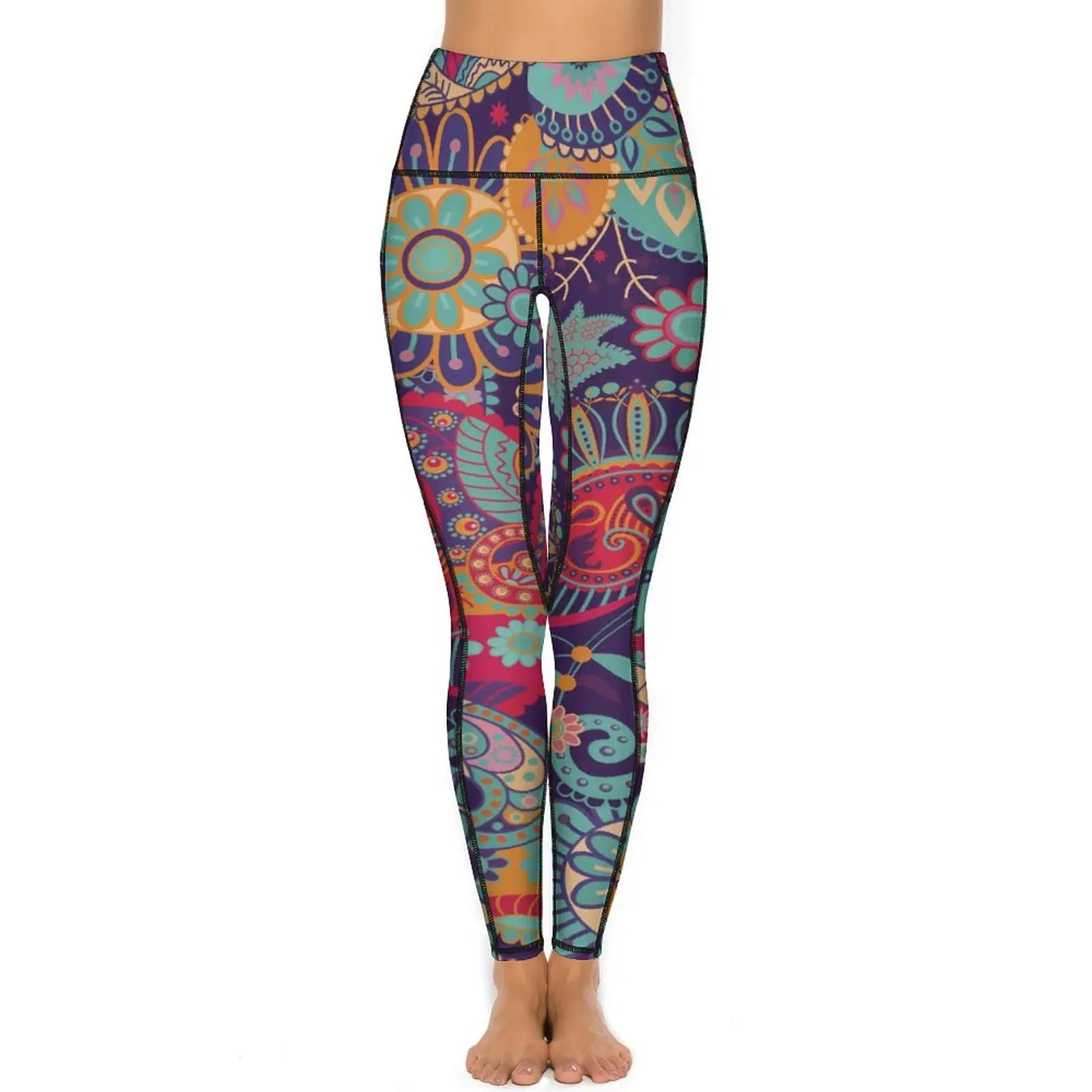 Vintage Paisley Yoga Pants Women Flower Power Print Leggings High Waist Cute Yoga Legging Stretchy Printed Gym Sport Pants
