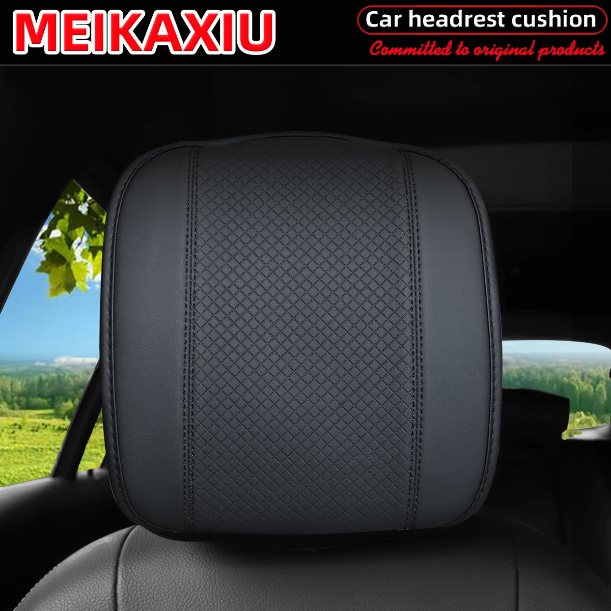 Double-Color PU Fiber Leather Embossed Car Seat Headrest Cover Two-Strand Pattern Head Pillow Car Decorative Item