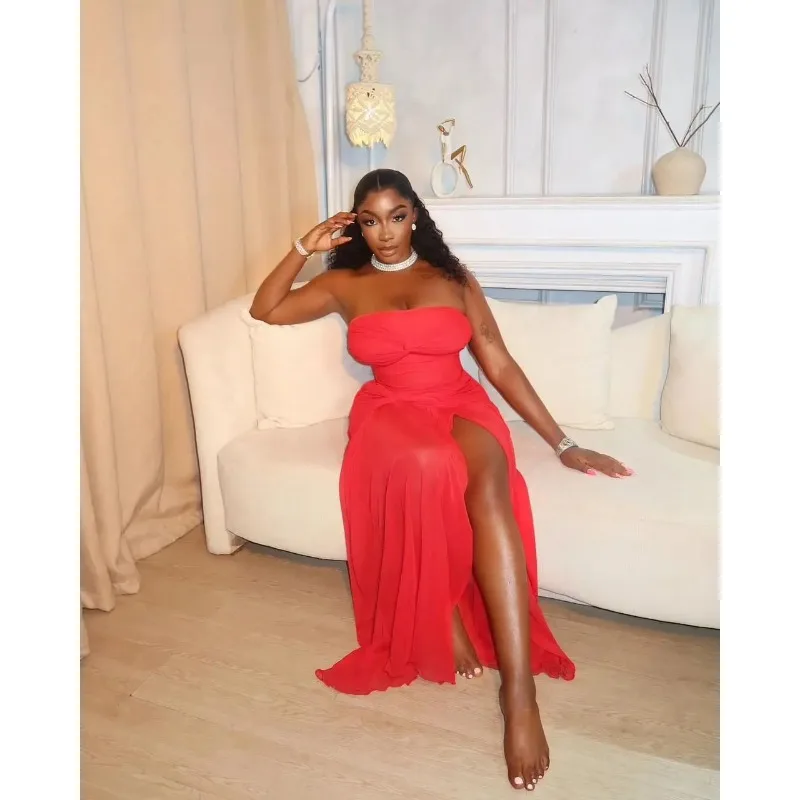 

Dashiki African Dresses for Women Sexy Sleeveless Red Black White Polyester Party Evening Mesh Long Maxi Dress Africa Clothing