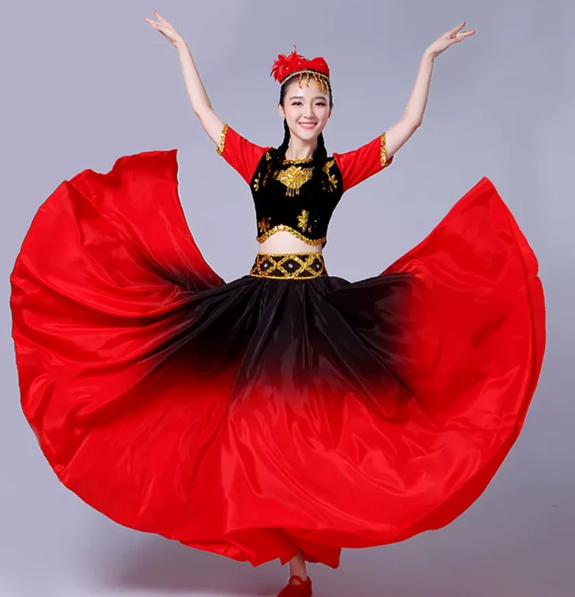 1set/lot woman ethnic dancing red costumes female xinjiang dancing clothing chinese folk dance