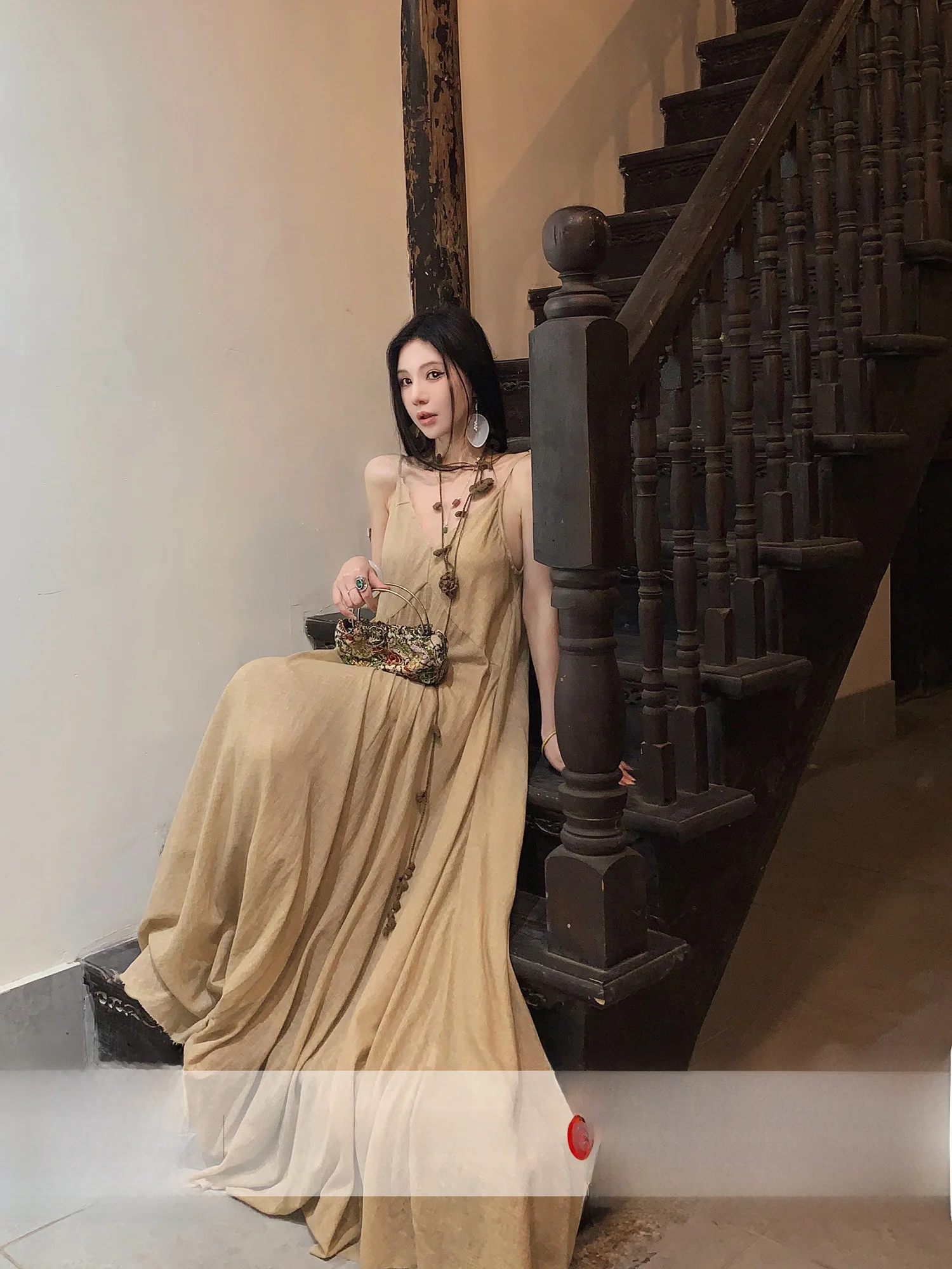 

Юбка-миди A-силуэта с завышенной талией из хлопка и льна с цветочным узором и поясом-ремнем для женщин от Moss Studio Qing Yue Yao