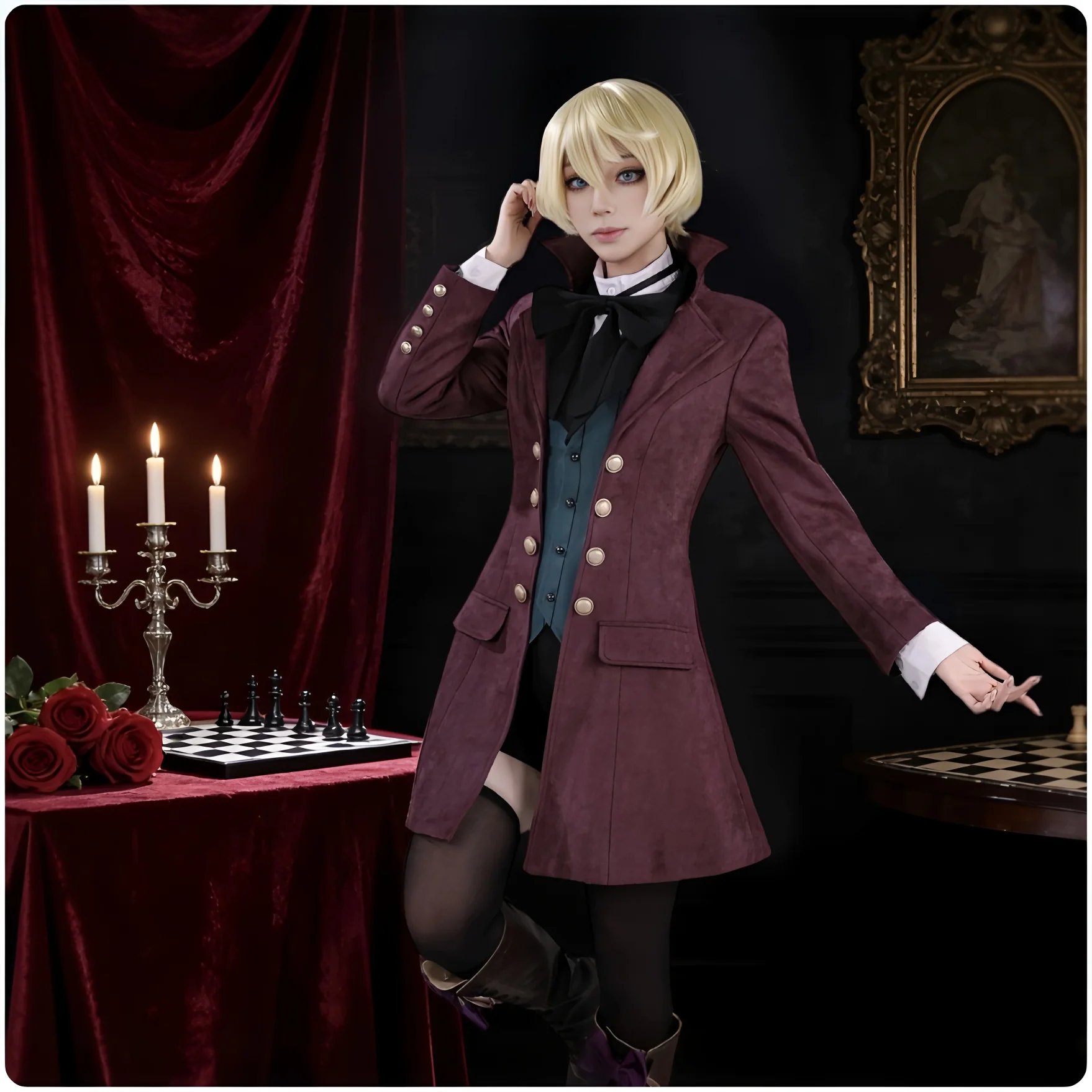 Anime alois trancy cosplay costumes Suits black butler Kuroshitsuji uniform dress cosplay halloween Wig Accessories for Party view 4