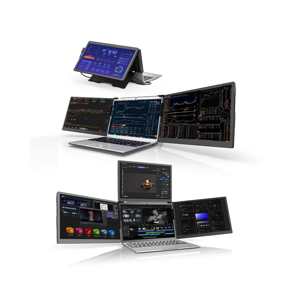 

Triple 13 14 Inch PC Screen LCD Computer 3 Display Portable Foldable Laptop Extender Triple Screen Office Gaming