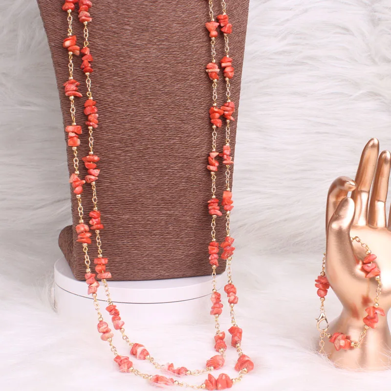 4ujewelry Nigerian Coral Beads Necklace Women Bridal Jewelry Sets Wedding Long Design 3 Pieces