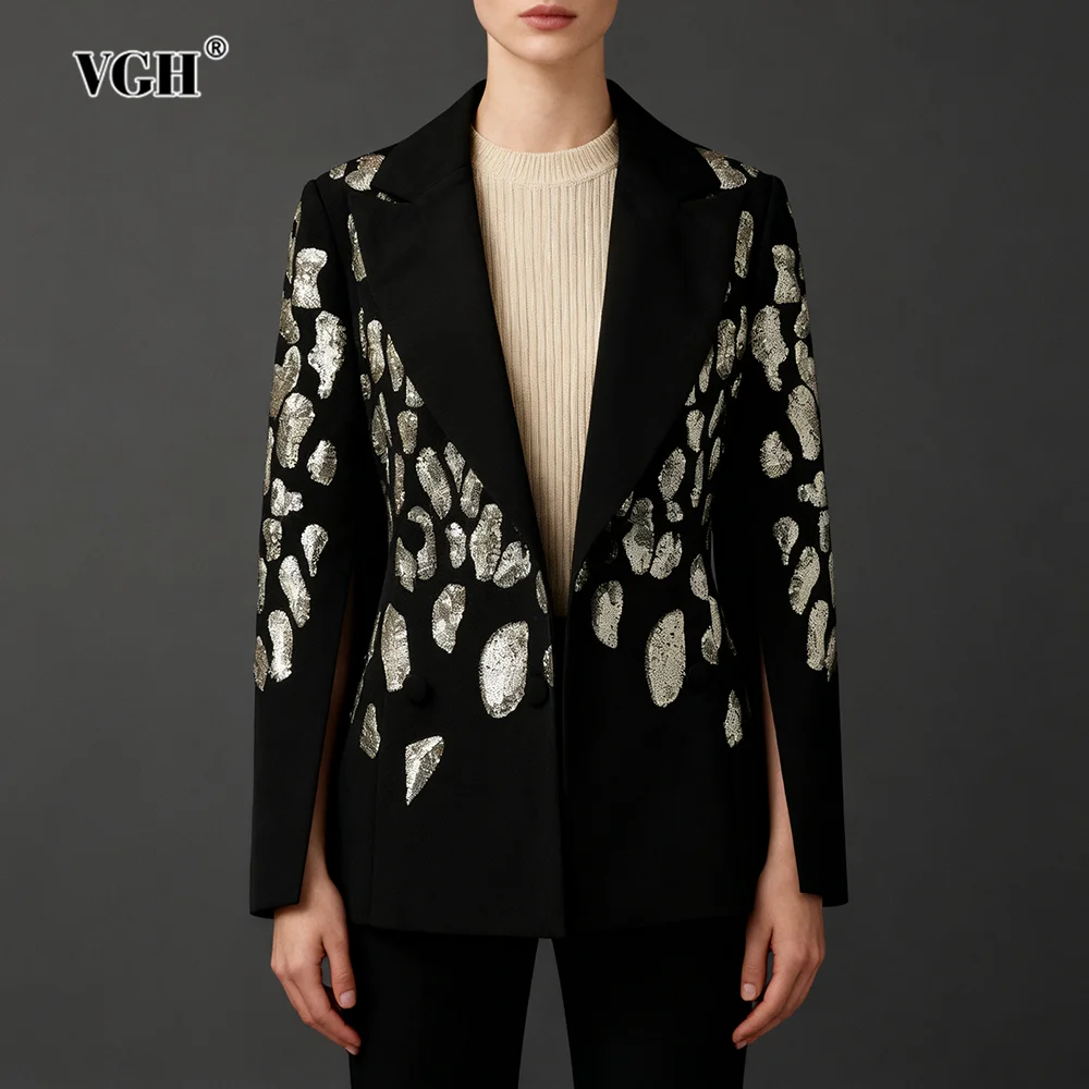 VGH Temperament Solide Abnehmen Blazer Für Frauen V-ausschnitt Langarm Verstärktes Taste Herbst Chic Party Mantel Weibliche Mode Stil