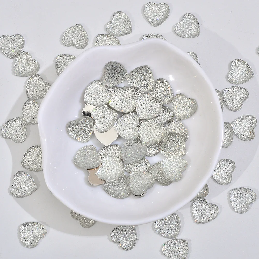 100pcs 13mm Acrylic Shiny Heart Flatbacks Embellishments DIY Wedding Decorations Craft Garment Accessories Cardmaking