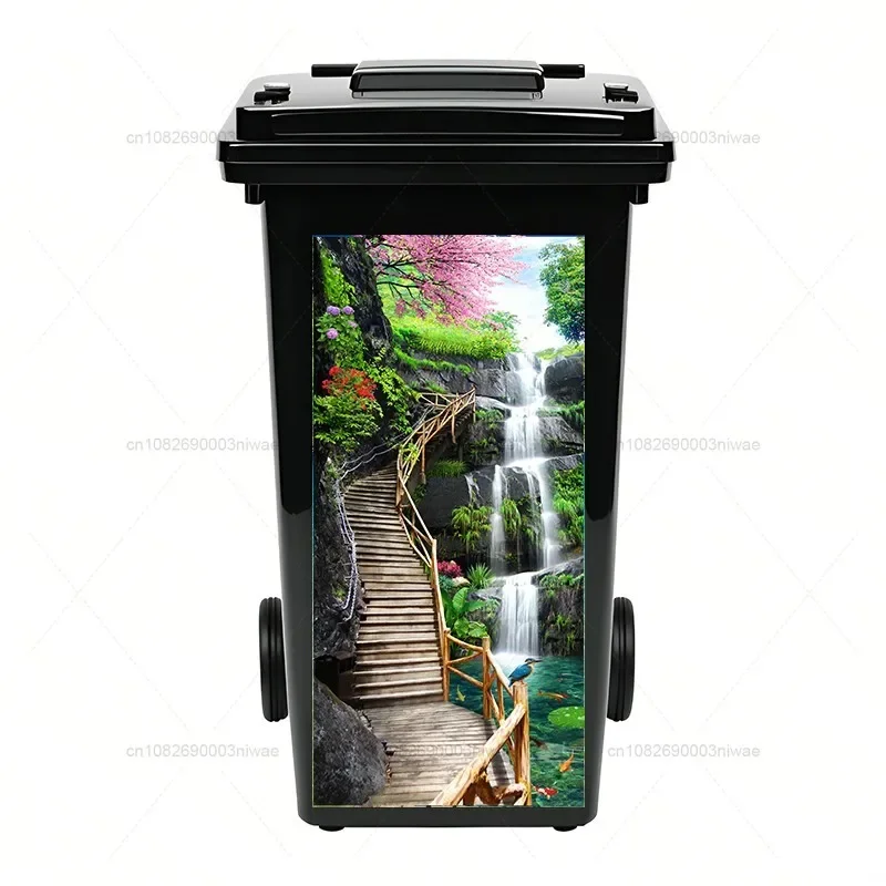 Plant landscape painting trash can stickers, outdoor trash can stickers, PVC waterproof decorative stickers