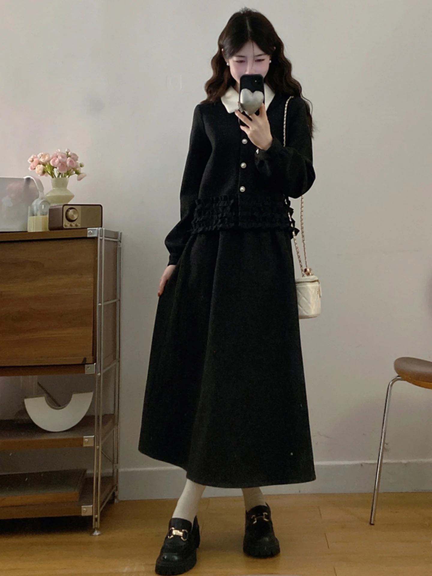 

Spring Autumn Luxury Size plus Fashion Set Women's Tweed Jacket And Skirt Two-Piece Ensemble High Waist Long Sleeve Button up