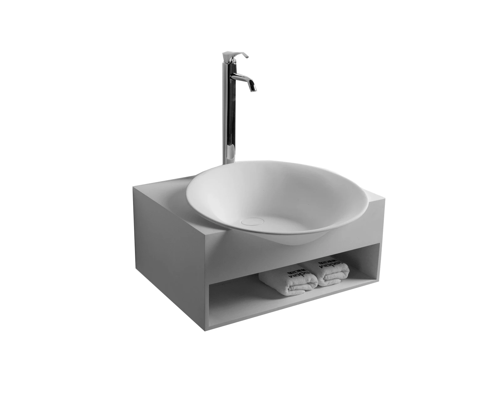 600mm Solid Surface Wash Basin Round Trendy Wall Mounted Sink Towel Drawer RS3871A