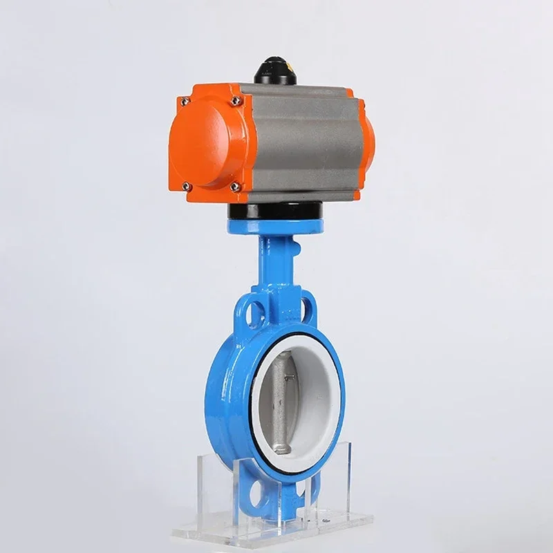 2 Inch Air Control Wafer Type PTFE Seat Butterfly Valve Single Acting Cast Iron Pneumatic Butterfly Valve