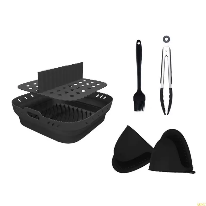 A0NCエアフライヤーシリコンバスケットプレートスクエア再利用可能なエアフライヤークッキングアクセサリー