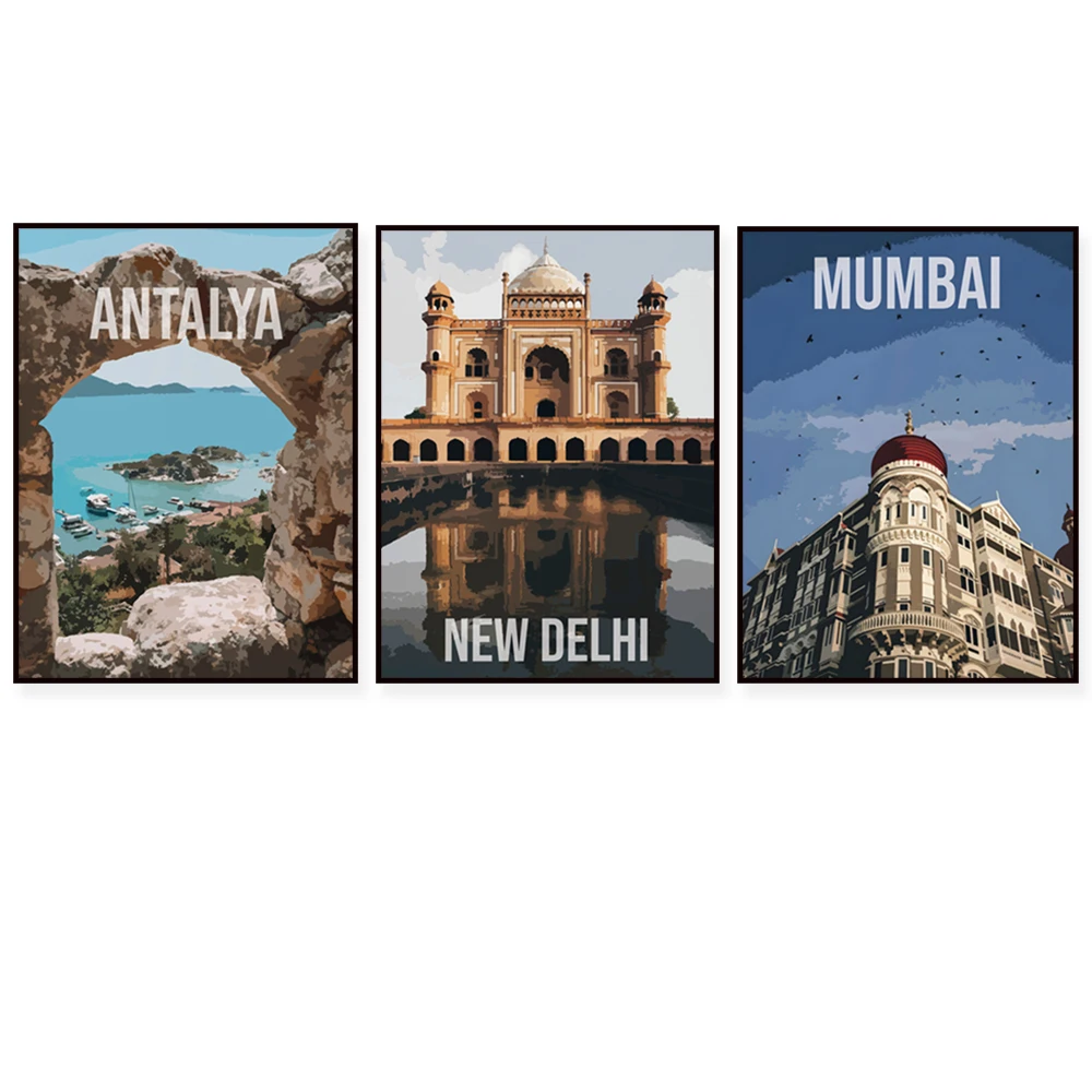 ملصقات مطبوعة سياحية ذات مناظر طبيعية خلابة في اليابان، بالوان، الفلبين، مومباي، الهند، نيو دلهي، أنطاليا، تركيا، كوينستاون نيو زيلان