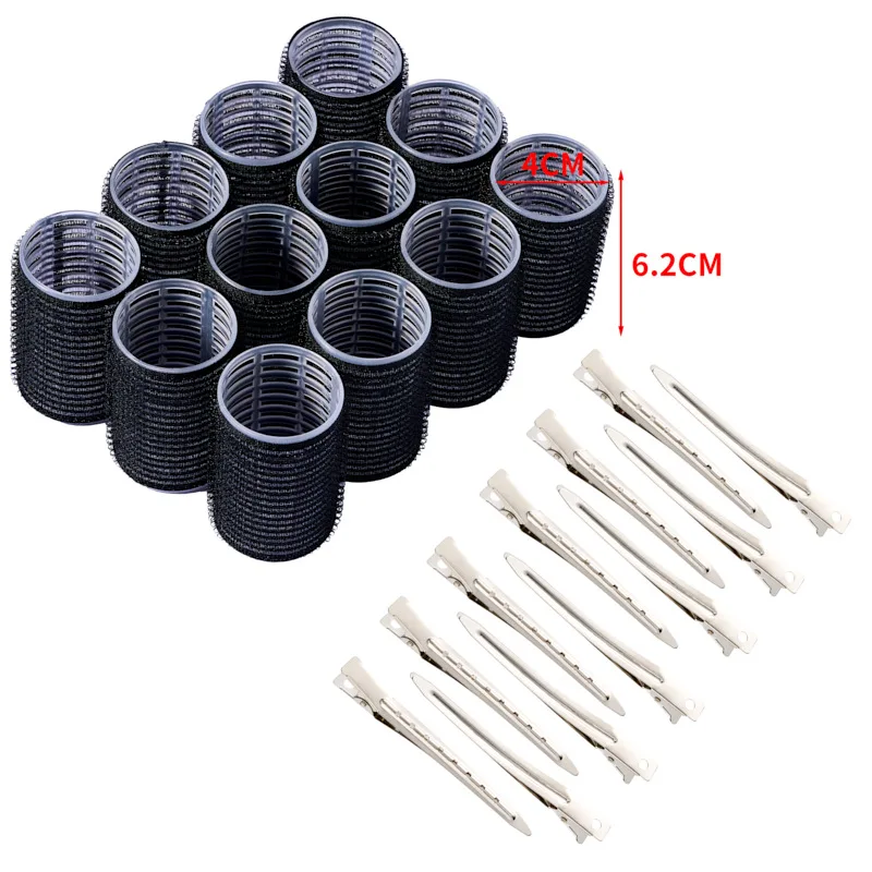 12 قطعة بكرات الشعر الذاتي قبضة هوك بكرو الشعر 12 مقاطع Heatless الأسطوانة صالون خلع الملابس بكرو لزجة أدوات تصفيف الشعر