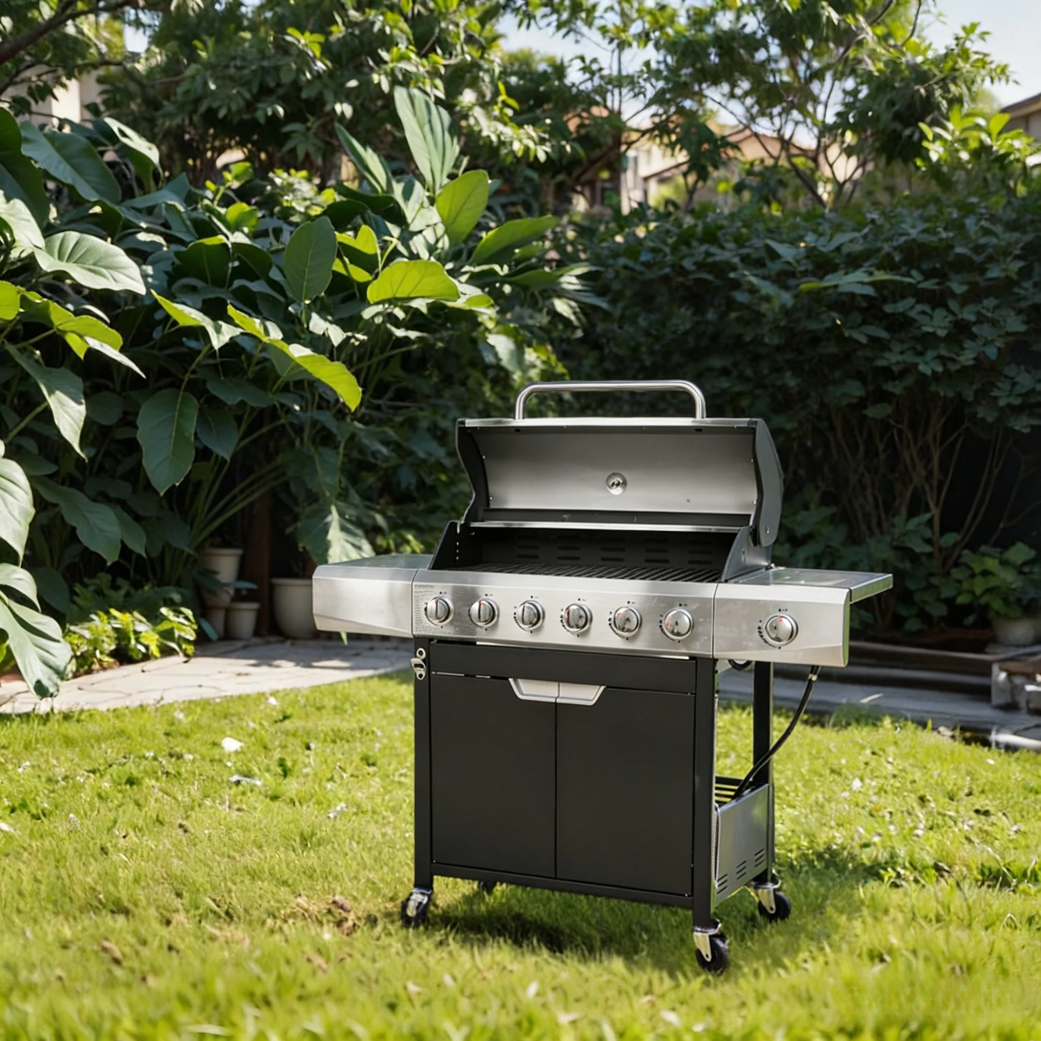 6+1 Burner Stainless Steel Propane Gas Grill, Outdoor BBQ Gas Barbecue Grill with Side Burner & Weather Resistant Cover for Backyard Party Camping