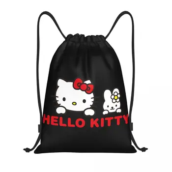 Benutzerdefinierter Hello Kitty Cat Kordelzug-Rucksack, Sport-Sporttasche für Männer und Frauen, Einkaufssack