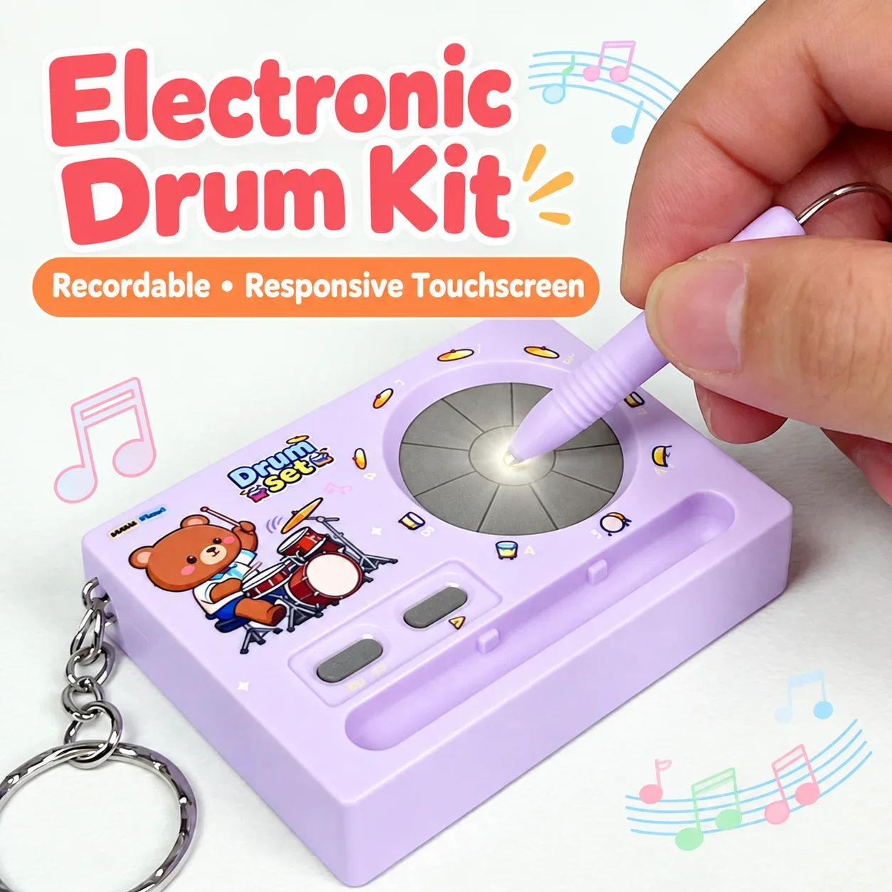 Mini Electronic Drum & Piano Music Keychain, Recordable Touchscreen Cartoon Charm, Fun Stress-Relief Gift