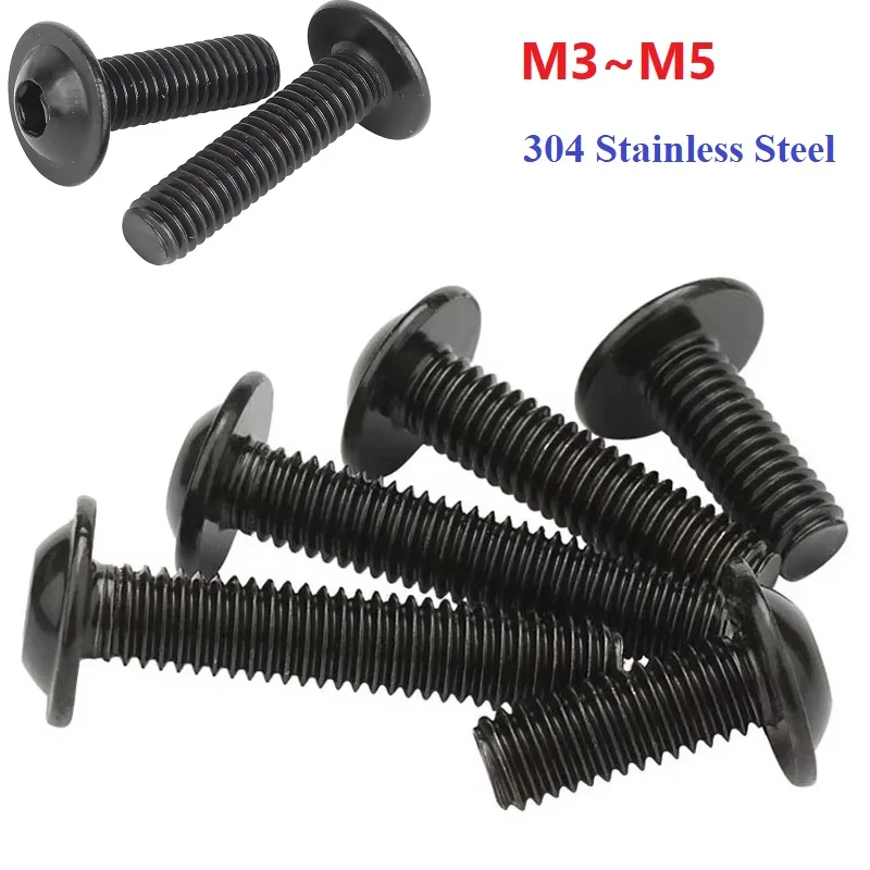M3 M4 M5 Black Galvanized 304 Stainless Steel Hex Hexagon Socket Round Button Flange Head With Washer Screw Bolt