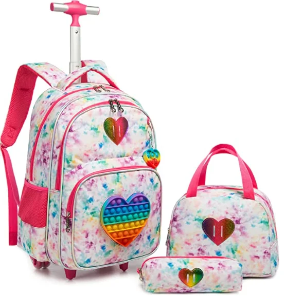 Imagem -02 - School Kids Rolling Backpack com Rodas para Meninas Trolley Rucksack Bookbag on Wheels