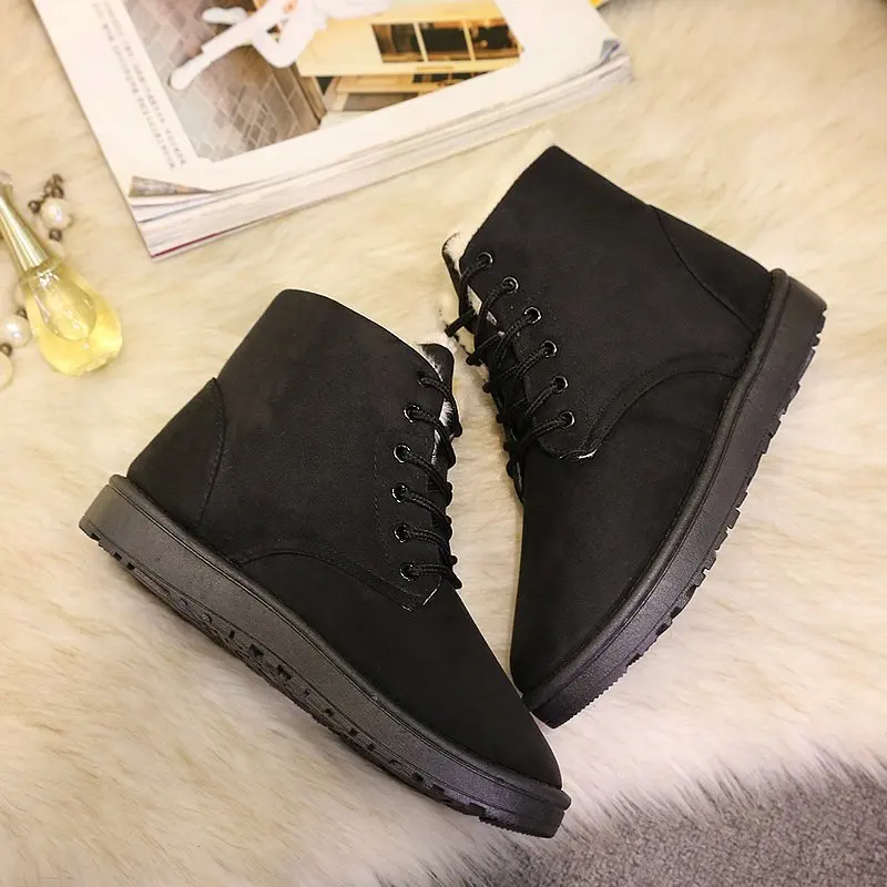 2024 Women Winter Snow Boots Warm Flat Plus Size Platform Lace Up Ladies Women\'s Shoes New Flock Fur Suede Ankle Boots 36-42