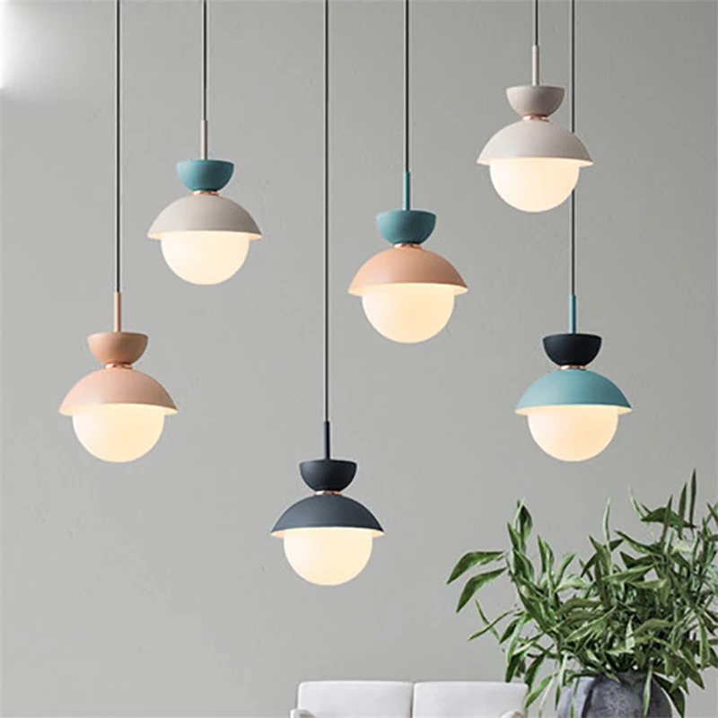 

Modern macaron LED Pendant Lights Nordic Kitchen Home Decor Hanging Lamp Restaurant Ceiling Chandelier Lustre loft Light Fixture