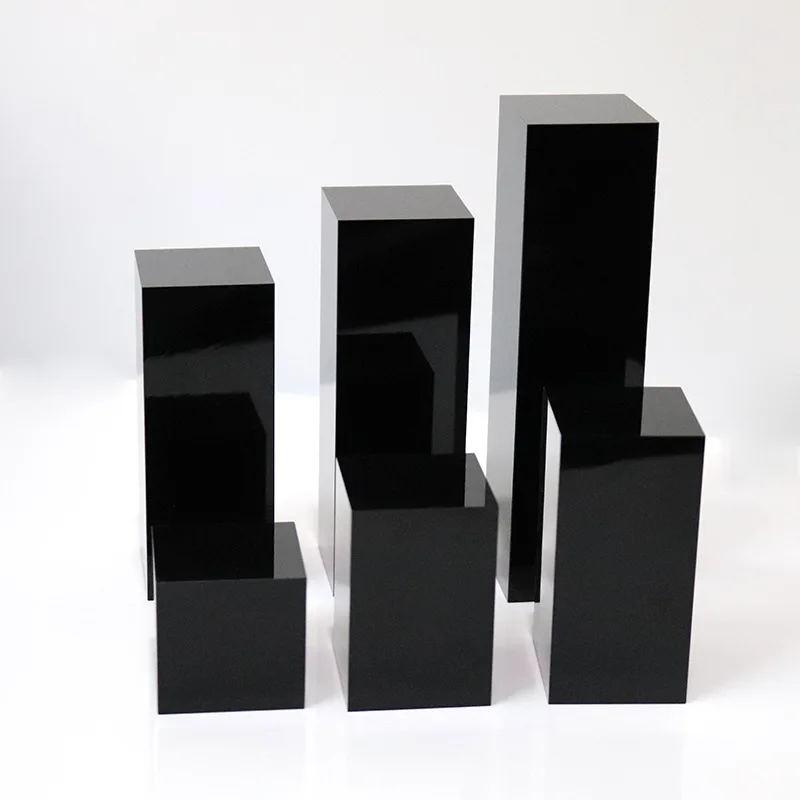 Acrylic Square Display Block Black Polished Cube Jewelry Stand Ring Showcase Holder Base for Figures,Cosmetics,Perfume,Doll