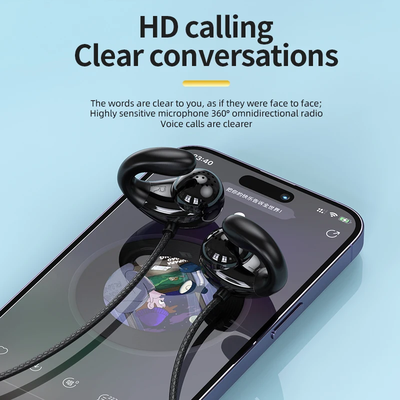2023 New Wired Bone Conduction 2nd Gen Open Air Headphones Clip Ear Music Noise Canceling Headset HD Call Sports Earphone 3.5mm