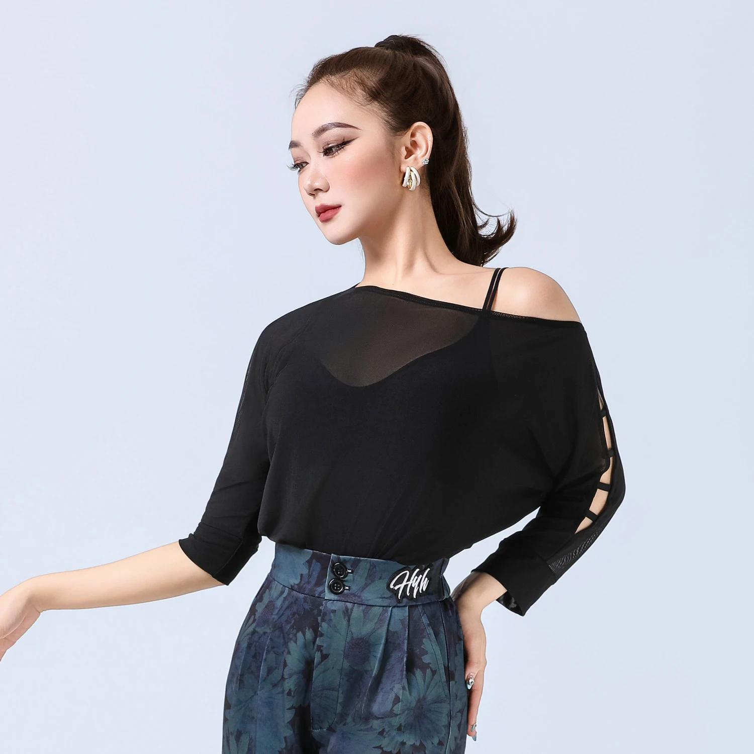 Top do tańca latynoamerykańskiego z ukośnym ramieniem dla dorosłych, body do samby, topy do tańca nowoczesnego dla kobiet, strój do tańca scenicznego XS10036