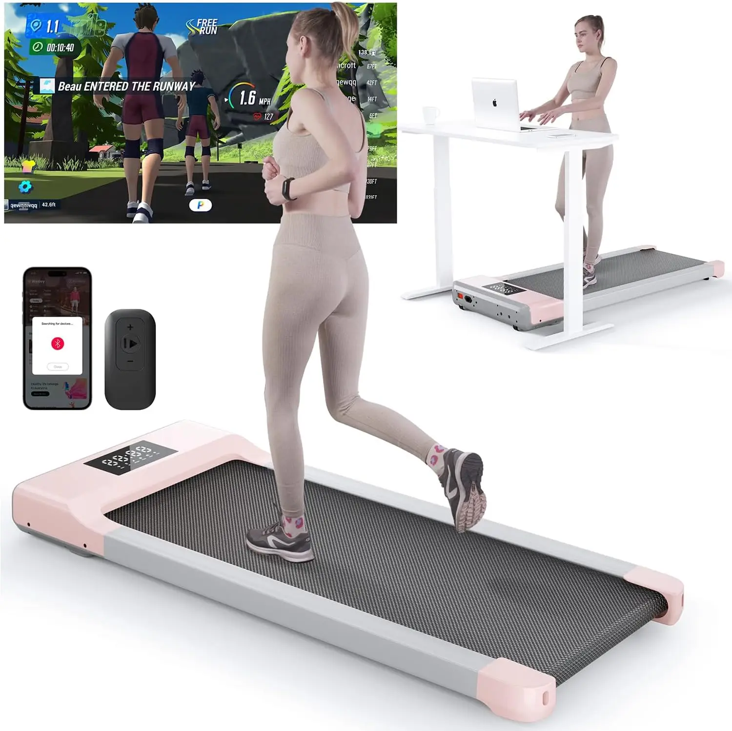 

Walking Pad Treadmill, 2.5HP Quiet Under Desk Treadmill for Home Office, Remote Control, No Assembly Required, 300lbs Capacity