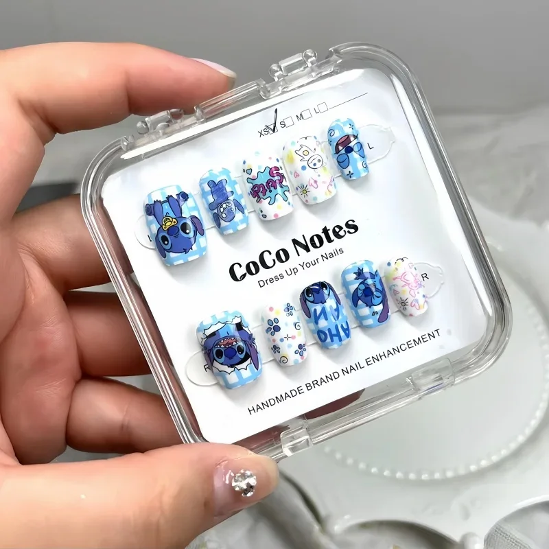 Disney Stitch Fake Nails Cute Cartoon Angel Girl&Child Manicure Fashion Versatile Nail Decoration kawaii Nail Art Holiday Gifts