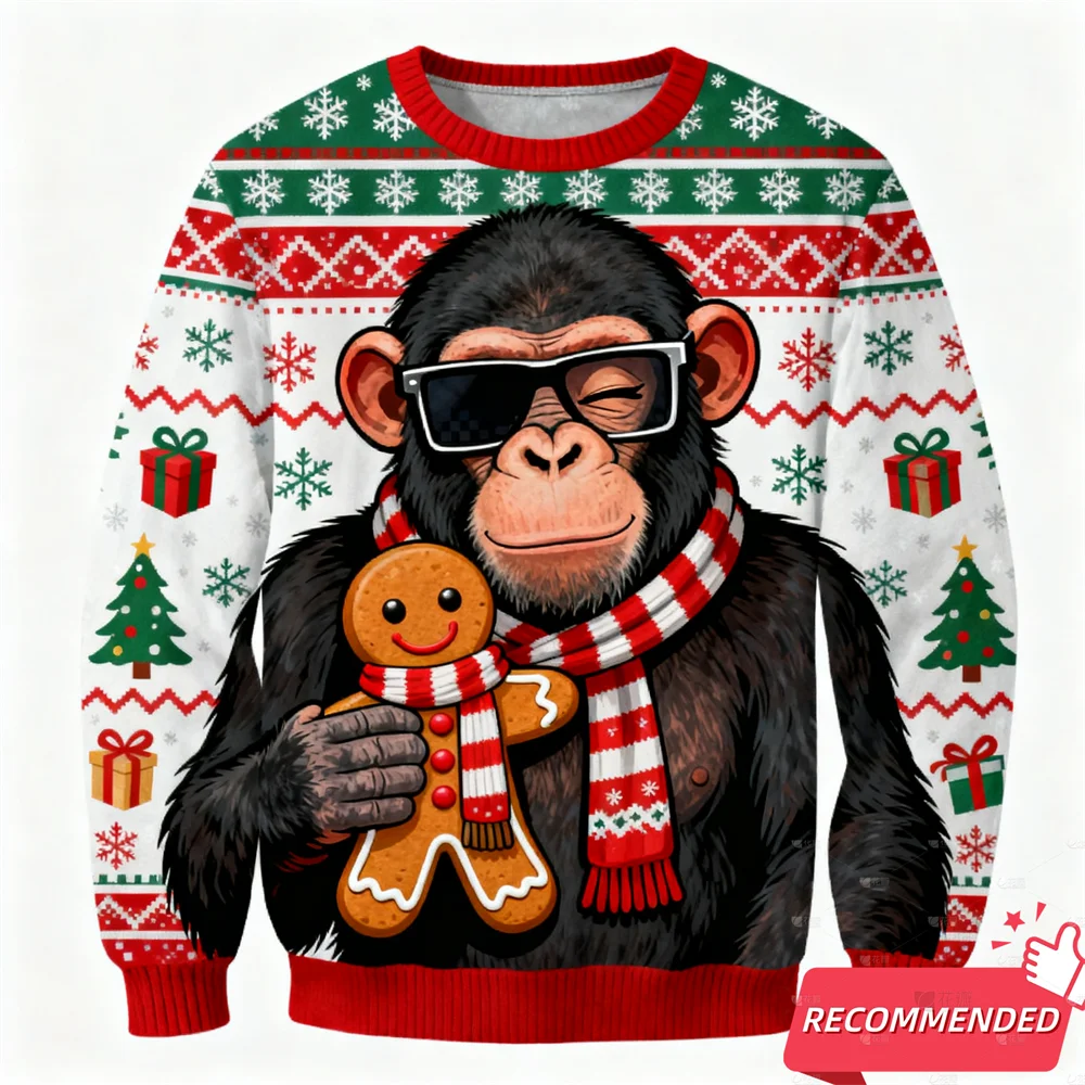 مضحك الحيوان Orangutan مكبرة الرسم القبيح البلوز بلوزات الموضة للنساء الملابس هدية عيد الميلاد البلوفرات الأعلى