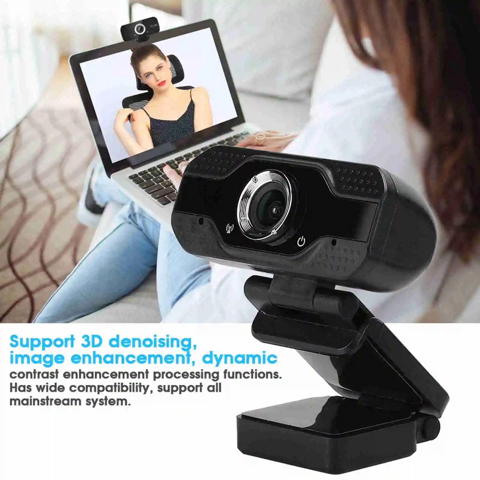 Full HD 1080P Desktop Computer Camera USB Online Class Webcam with Microphone Built‑in pickup 16BIT 16KHZ sampled audio output