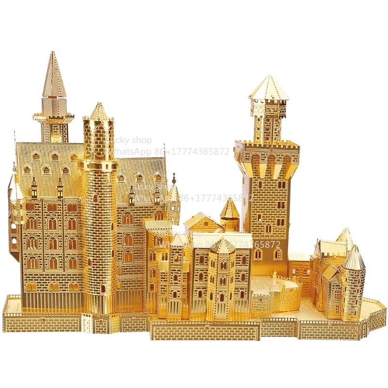 Golden Romantic Castle Metal Figurine - Classic German Architecture Design, Desk Shelf Decor & Dream Enthusiast Gift