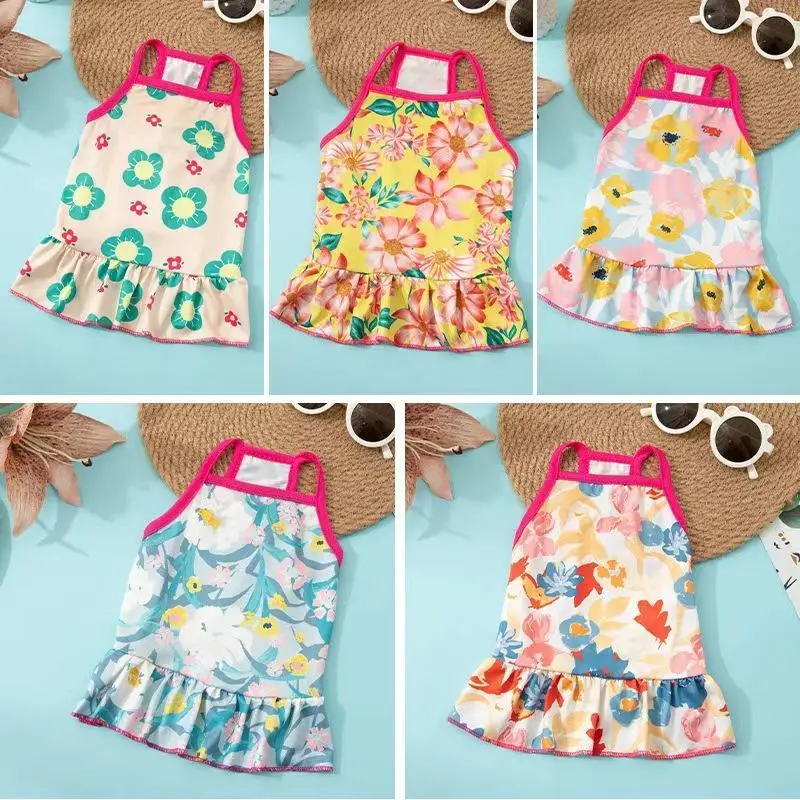 Ruffle Hem Pet Dog Floral Sundress Soft Breathable Skin-friendly Dress for Small Dogs Puppy Casual Wear