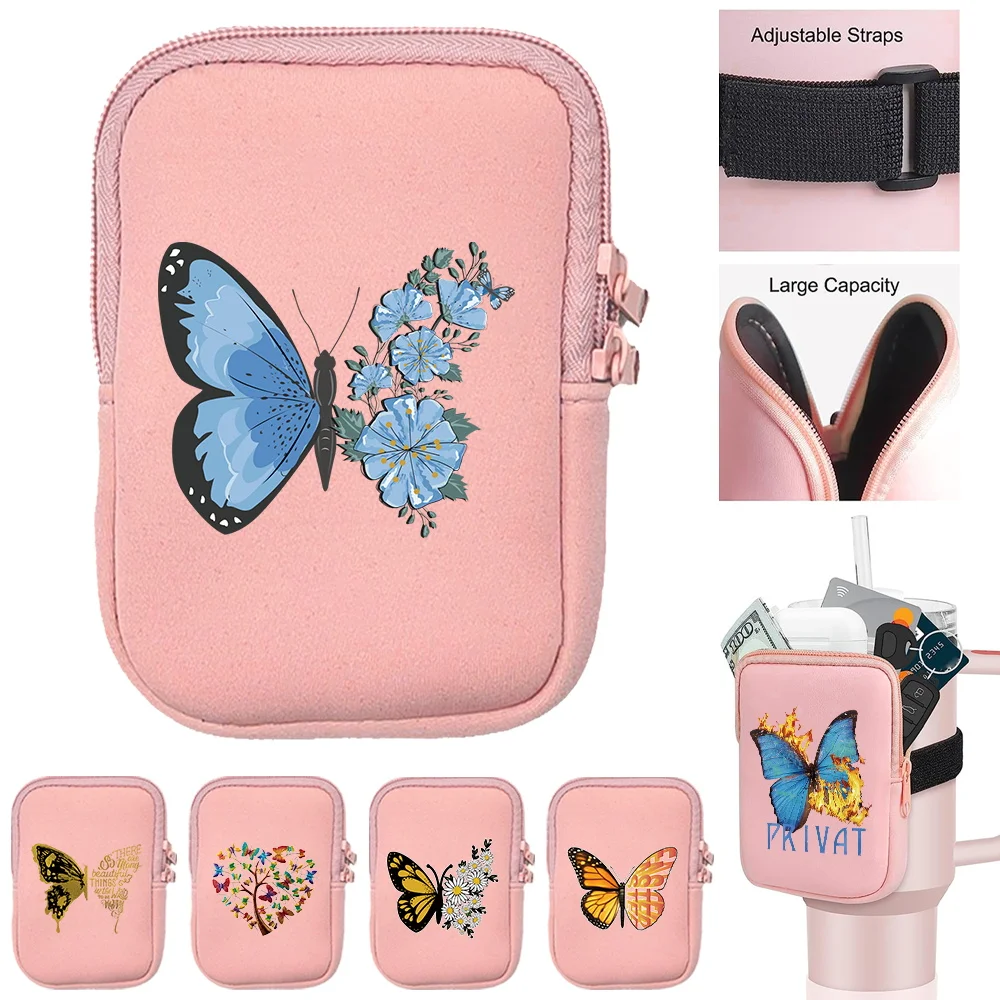 Outdoor Sports Water Bottle Cup Bags New Unisex Handheld Water Bottle Bag Zipper Small Item Storage Bag Butterfly Pattern Series