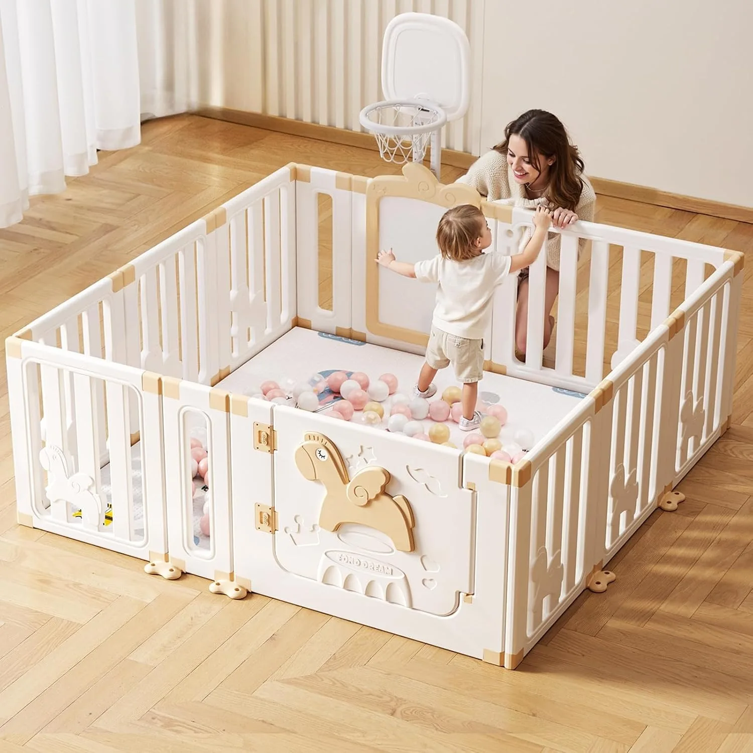 Baby-Sicherheits-Laufstall, Aktivitätszentrum für Kinder, faltbarer Spielstift, Sicherheitsspielplatz für drinnen und draußen (Khaki 12 Paneele)