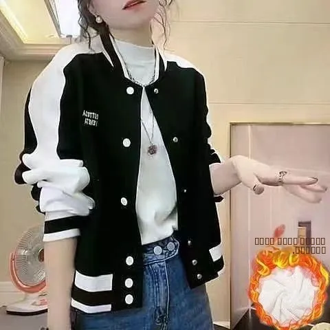 

Women's Baseball Jaet 2023 New Autumn Winter Fce ort Color Blo Versatile Slimming Top Cotton 00% ort Outerwear