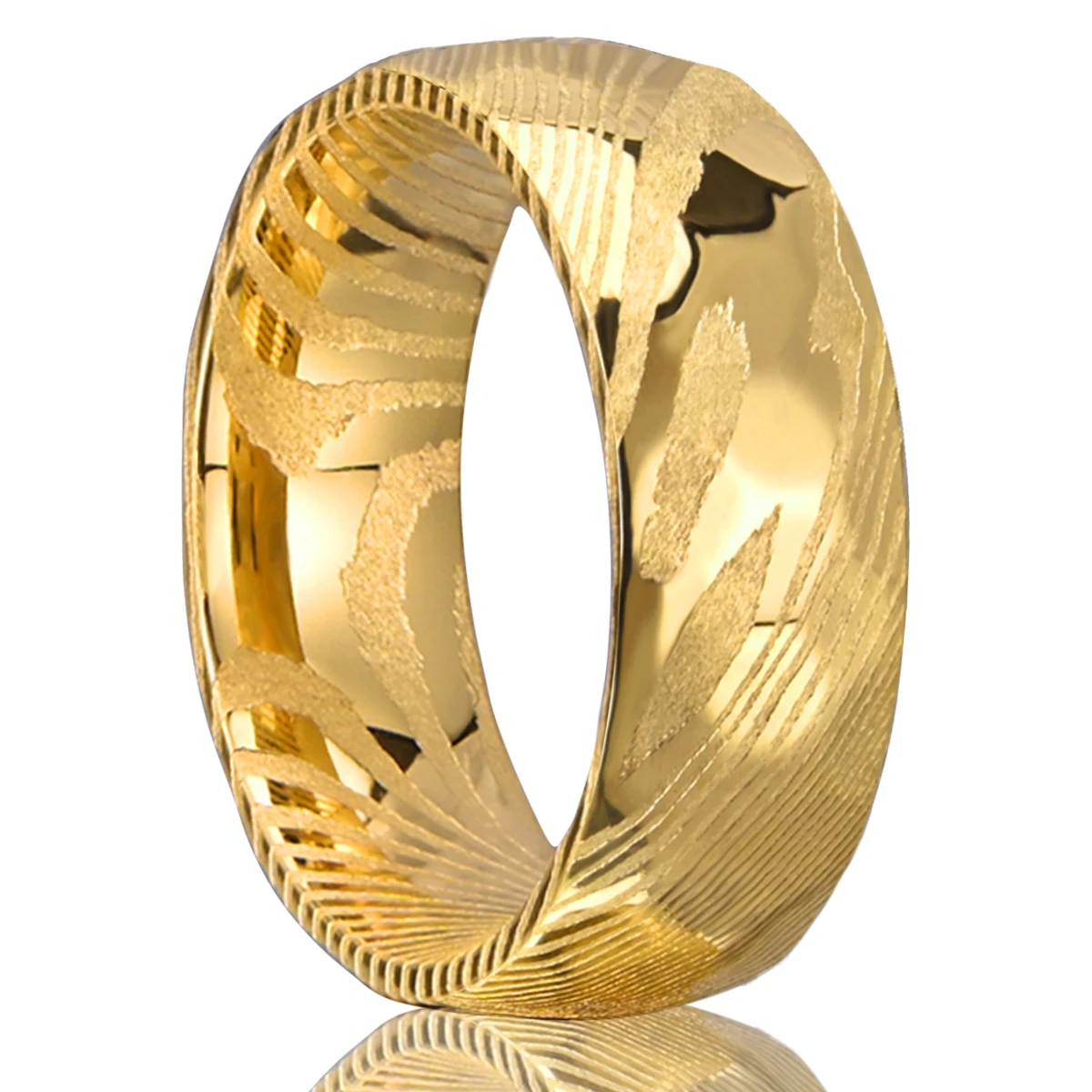 8 mm goldener Ring aus Damaszener Stahl, modischer Schmuck, gehämmert, Eheringe für Herren, hochwertige Verlobungs- und Versprechensringe, bequeme Passform – Detail 2