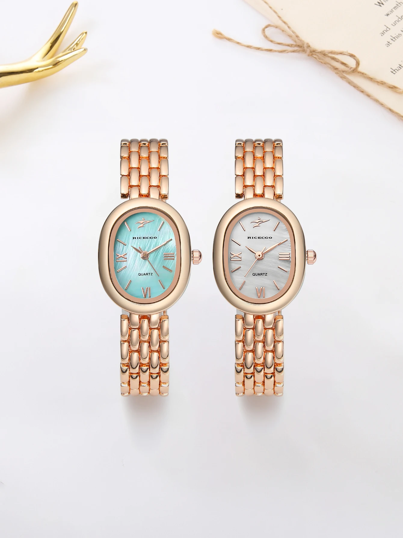 Vintage Oval-Shaped Wristwatch, Featuring a Delicate Small Dial and a Wheat-Patterned Strap, Stylish and Elegant, Suitable for Professional Women to Wear