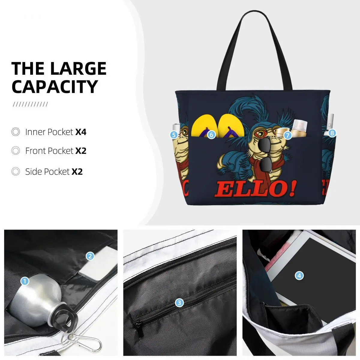 Ello Worm Beach Tote Bag Sport Gym Yoga Duffle Large Tote Bag Women Travel Bag Fitness bag