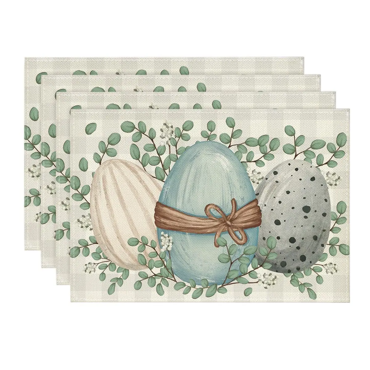 Eucalyptus Eggs Easter Placemats Set of 4, 12x18 Inch Spring Seasonal Table Mats for Party Kitchen Dining Decoration