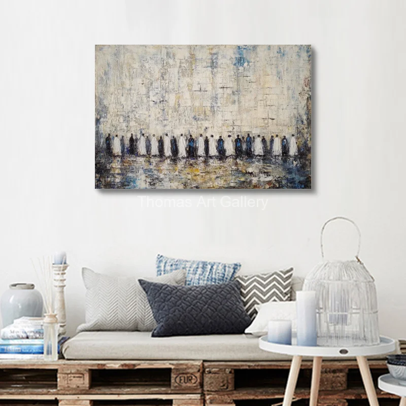 Abstract Jerusalem Western Wall Kotel Canvas Painting Modern Beige Gold Figures Poster Print Art Picture for Home Room Decor