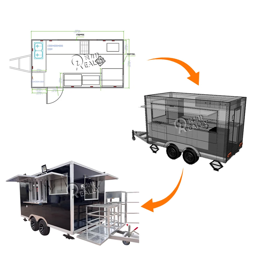 Street Concession Trailer Square Mobile Fast Food Trailers Fully Equipped US Standards Mobile Food Truck For Sale Usa