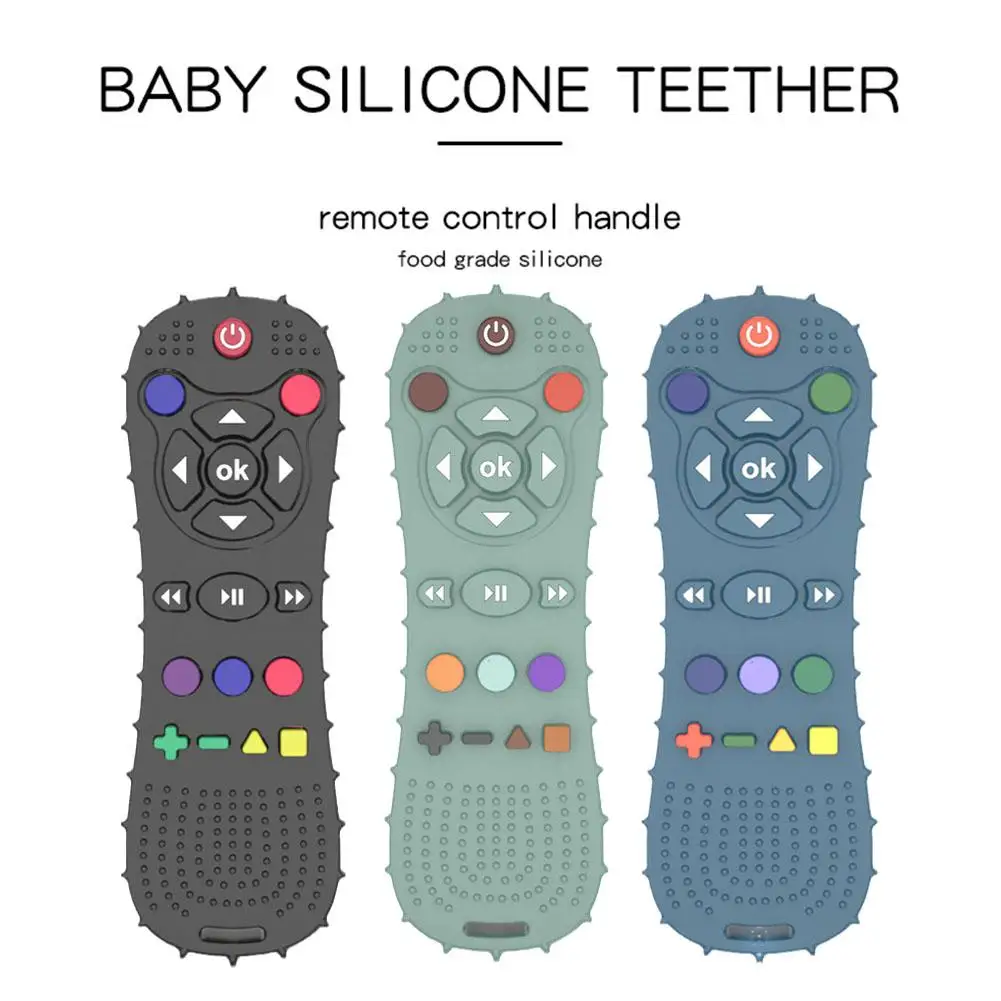 Baby silicone remote control teether baby anti-eating hand teething stick cartoon soothing teething toys cognitive teething toy - view 6