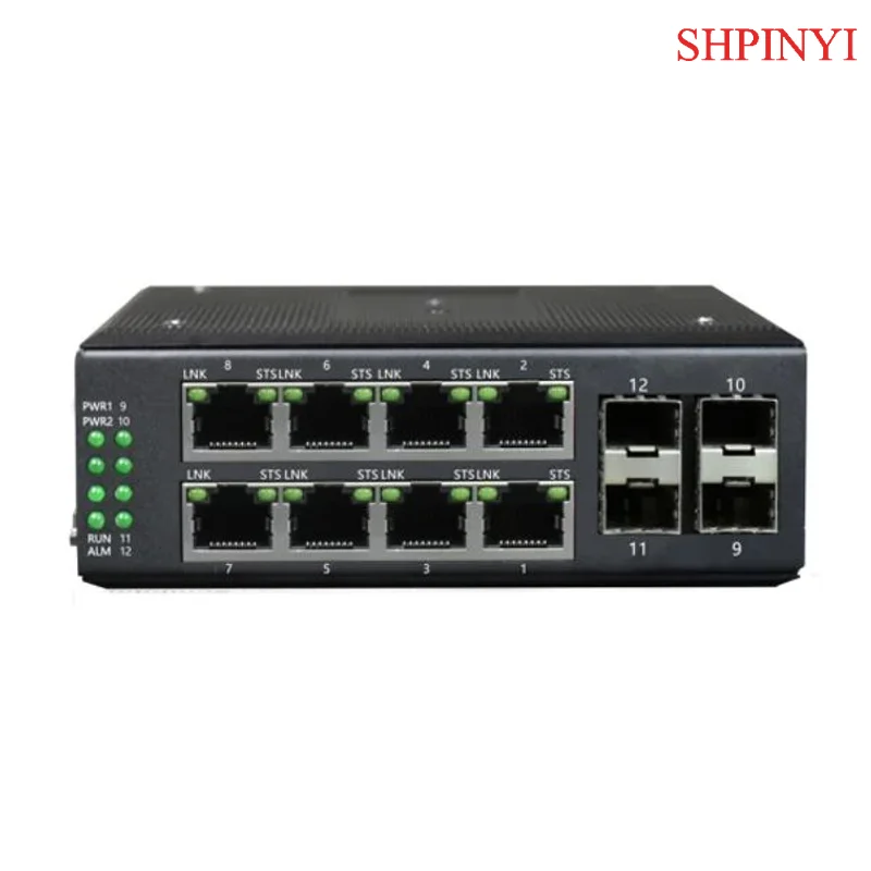 Gigabit Managed Ring 12 Port Switch 10/100/1000mbps Industrial Network Ethernet Switches 4SFP+8GE Manufacturer