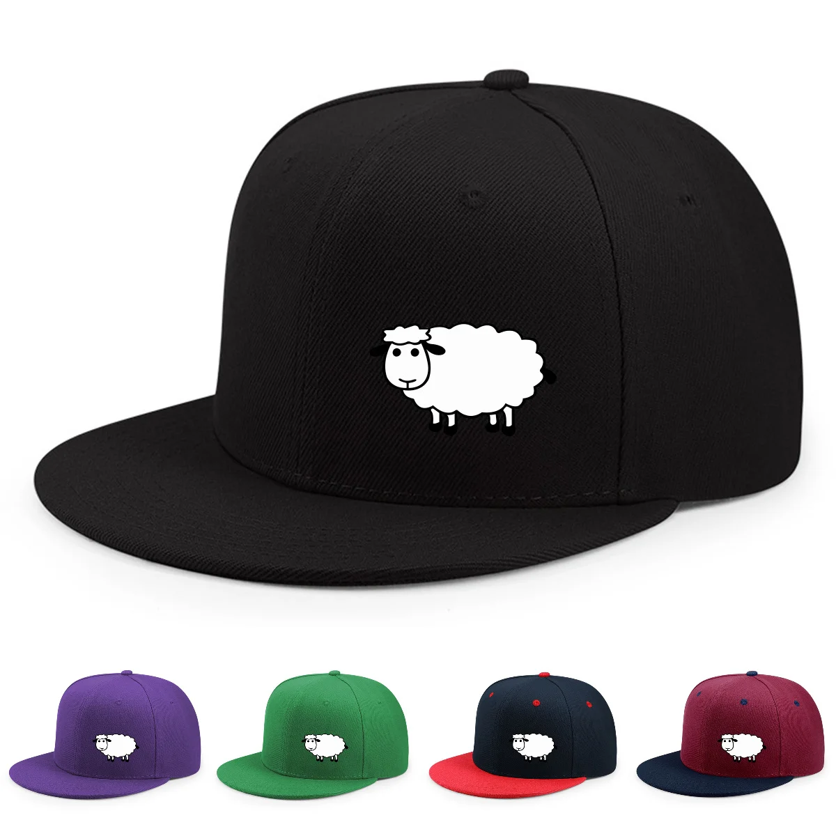 Verstellbare Unisex-Baseballkappe – Streetstyle-Mütze mit flacher Krempe und Schafmuster, lässige, vielseitige und personalisierte Mütze