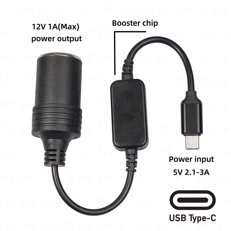 USB C Type C 5V to 12V Car Cigarette Lighter Socket Female Converter Power Adapter Cord for Car Lighters Vacuum Cleaner