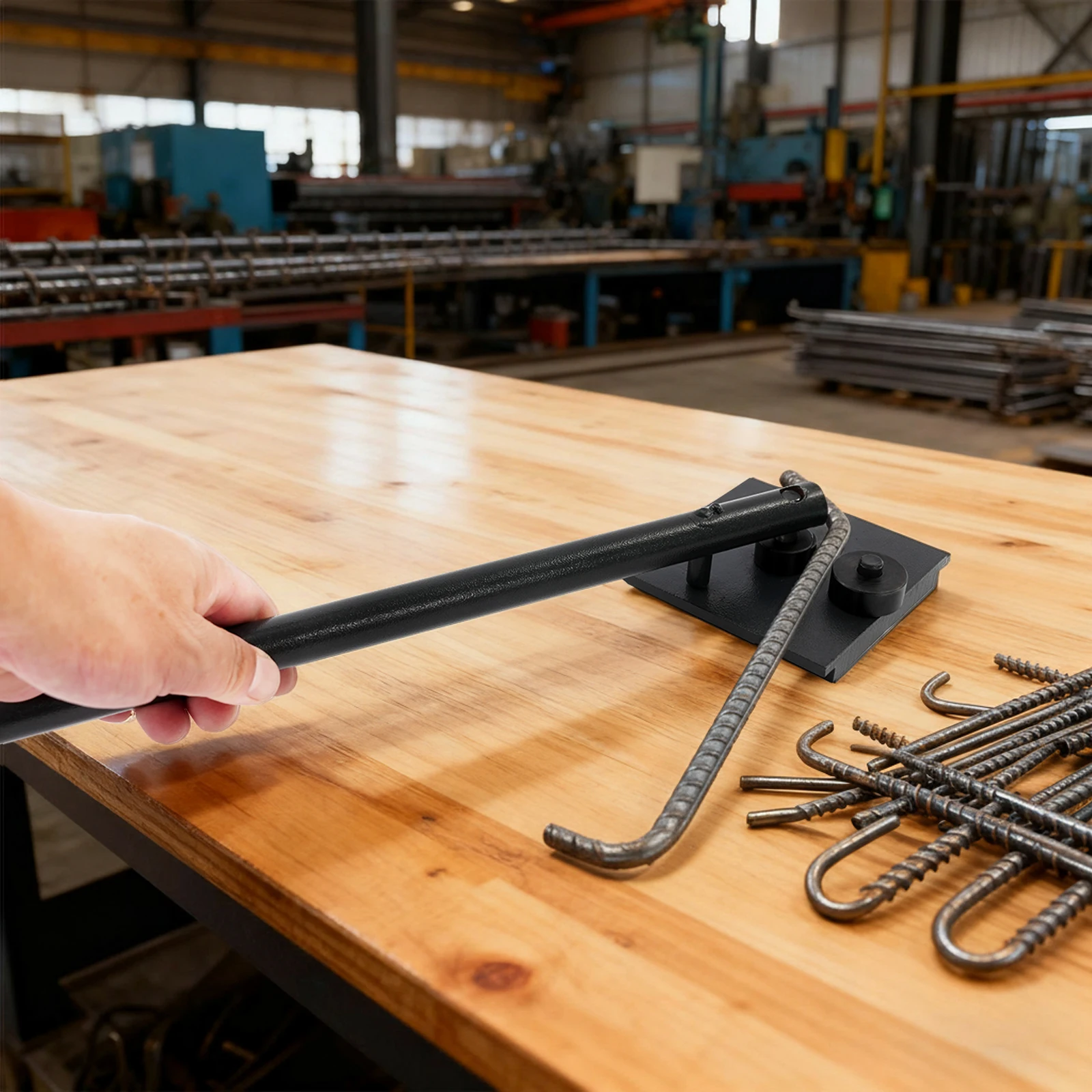 

Manual Rebar Bender Tool - Q235 & 45# Steel Rebar Bending Tool with 6 Dies (0.5-1.5inch Diameter) 35cm Handle Black Spraying Pla