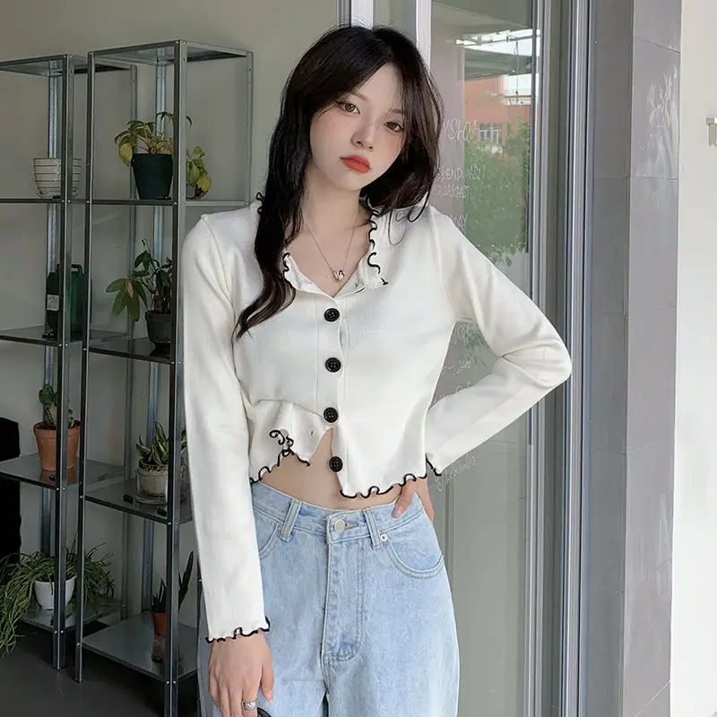 Простой однобортный вязаный кардиган с круглым вырезом, новый шикарный милый топ для девочек